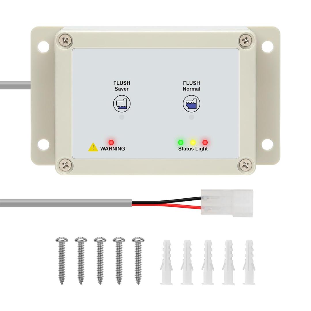 36387 RV Toilet Switch Panel, Wall Switch with Dual Flush Mode, Auto-Clean, LED Water Indicator, Compatible with Double Button Style Tecma Silence Plus 2006-Present for RV & Marine