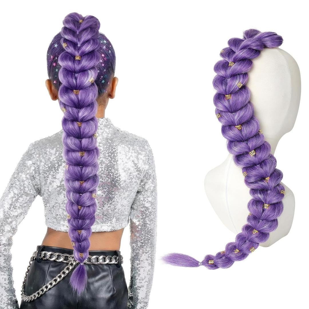 SEIKEA Purple Braiding Hair Ponytail 30" Extra Long Purple Hair Extensions for Cosplay Costume Crazy Hair Day Ready-to-Wear Pre-Braided Ponytail Lightweight Kid-Friendly Synthetic Braids Hair
