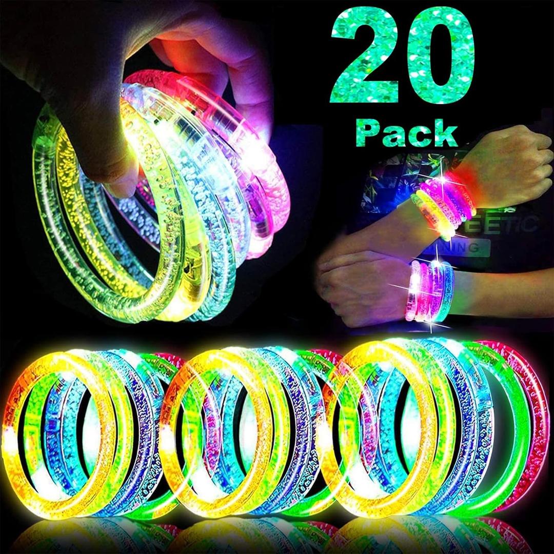 20 Pack LED Glow Bracelets Party Favors for Kids Glow in The Dark Party Supplies, LED Bracelet Light Up Toys Neon Easter Basket Birthday Wedding Gifts, Goodie Bags Stuffers, Classroom Games Prizes