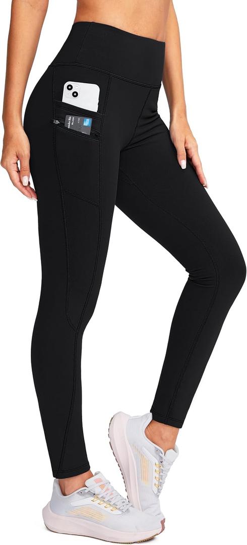 G Gradual Women's Fleece Lined Winter Leggings with Pockets Water Resistant High Waisted Thermal Warm Pants Running Hiking (Black, L)