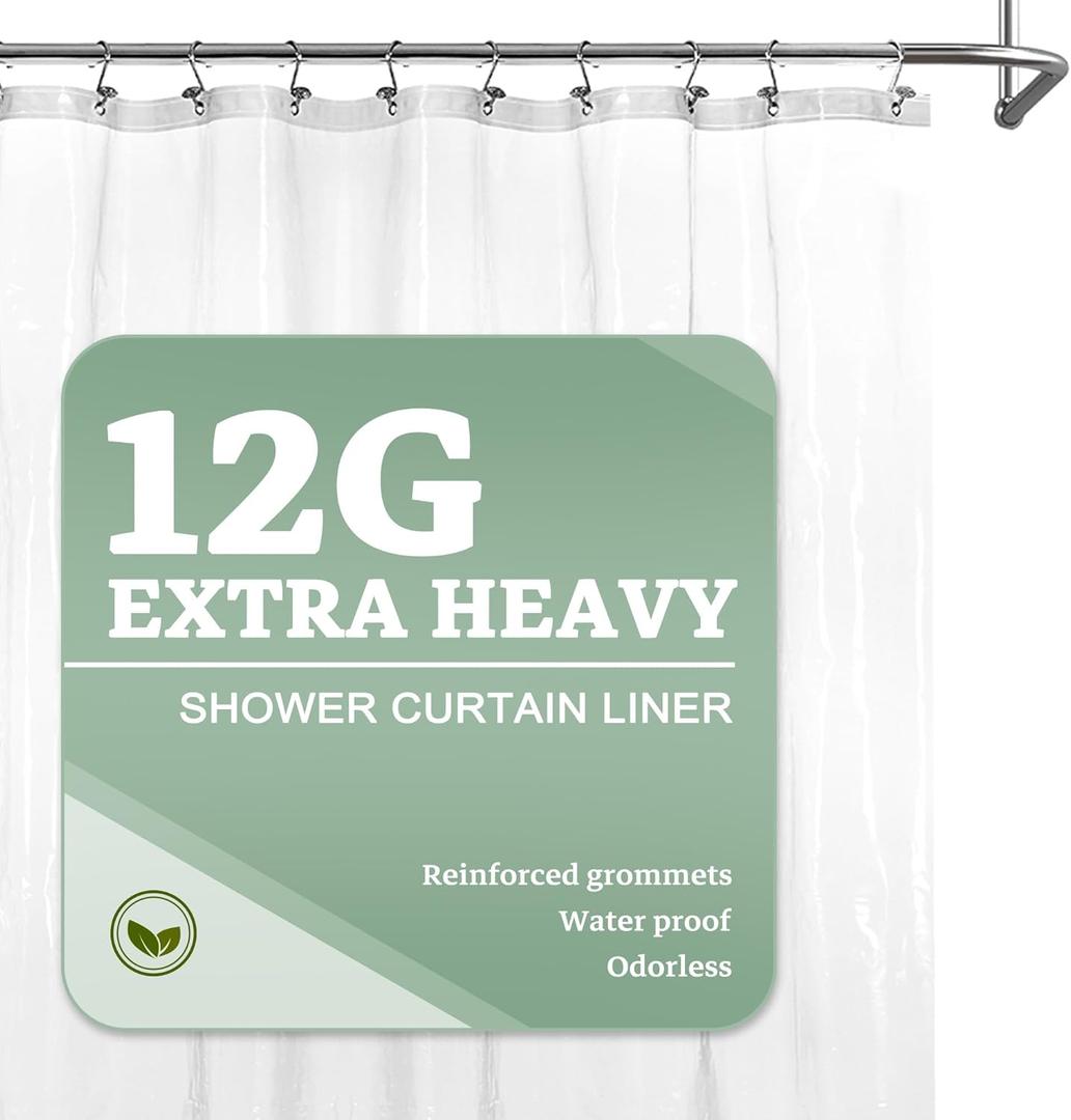 Barossa Design Extra Heavy Duty Shower Curtain Liner Thick - Soft Plastic Shower Liner Waterproof with Grommets & 3 Magnets, Clear, 72"x72" (1c. Transparent)