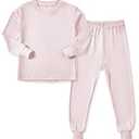 HAPIU Rayon from Bamboo Toddler Pajamas Set, Pjs Baby Kids Girls Boys, Baby Pink, 6-12 Months