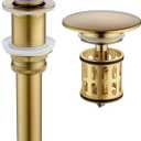JONKEAN Bathroom Pop Up Drain Without Overflow,Vanity Vessel Sink Drain with Detachable Strainer Basket,Pop Up Drain Stopper Hair Catcher, Built-in Anti-Clogging Strainer(Brushed Gold)