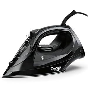 OMAIGA Steam Iron for Clothes, 1500W Iron with Rapid Heating, Non-Stick Ceramic Soleplate, Burst of Steam, Self-Cleaning, Auto-Off, Anti-Drip, 11.84oz Water Tank Ironing Clothes for Home, Black