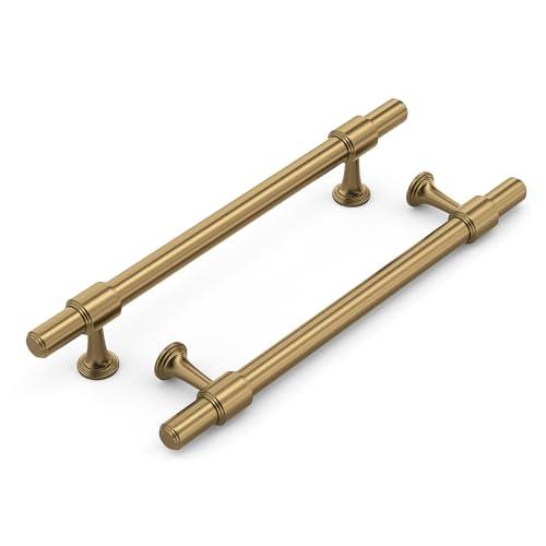 Haliwu 10 Pack Champagne Bronze Cabinet Pulls, 5 Inch Hole Center Drawer Pulls, Champagne Handles, Zinc & Aluminum Alloy Brushed Finish, Hardware for Bathroom and Kitchen