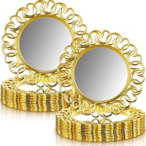Havawish 12 Pcs 13 Inch Gold Charger Plates Bulk Mirror Chargers with Entwined Swirl Rim Round Dinner Chargers Glass Charger Plates for Table Setting Wedding Party Christmas Holiday Supplies