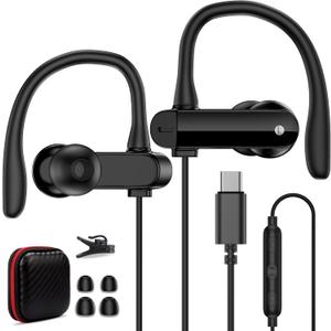 USB C Earbuds Wired Over Ear Headphones for iPhone 17 16 Pro Max Samsung S25 S24 Ultra A17 A16,Type C Sport Headphones Wired Earphones with Ear Hooks &Loop Microphone for iPad Pro Air Galaxy Z Fold 7