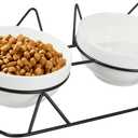 Elevated Tilted Cat Bowls for Indoor CatsRaised Ceramic Cat Bowl Elevated 15,Pet Feeding Bowls for Food and Water Anti Vomiting Bowl(Double Ceramics and Tilt Shelf) Suitable