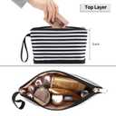 Ethereal Small Makeup Bag for Purse, Stripe Makeup Brush Organizer Bag Travel Make up Bags for Women Double Layer Makeup Pouch for Girls/Women, Nylon Black