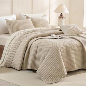 CozyTide Oversized King Bedspread 128"x120",Stone-Washed Cotton Wheat King Quilt Bedding Set Oversized,3 Pieces Soft Lightweight Extra Large Farmhouse Bedspread & Coverlet Sets