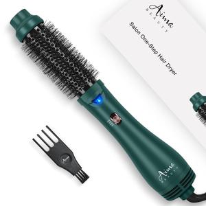 Aima Beauty Hair Dryer Brush, One Step Hair Dryer & Volumizing Hot Air Brush, 3 Heat/Speed Settings, Advanced Ionic Technology, Ceramic Coating, Nylon Pins & Tufted Bristles, Dark Green, 1000W, 125V (1.18 Inch (30mm)-dark Green-round Brush)