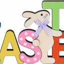 Funny Easter Table Decorations - Colourful Wooden Bunny Easter Sign, Freestanding Spring Easter Decorations for Home, Kitchen, Office, Mantel, Shelf, Tiered Tray, Rustic Farmhouse Party Decor