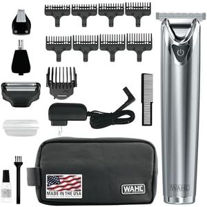 Wahl USA Stainless Steel Lithium Ion 2.0+ Beard Trimmer for Men - Electric Shaver & Nose Ear Trimmer - Rechargeable All in One Men's Grooming Kit - Model 9864SS