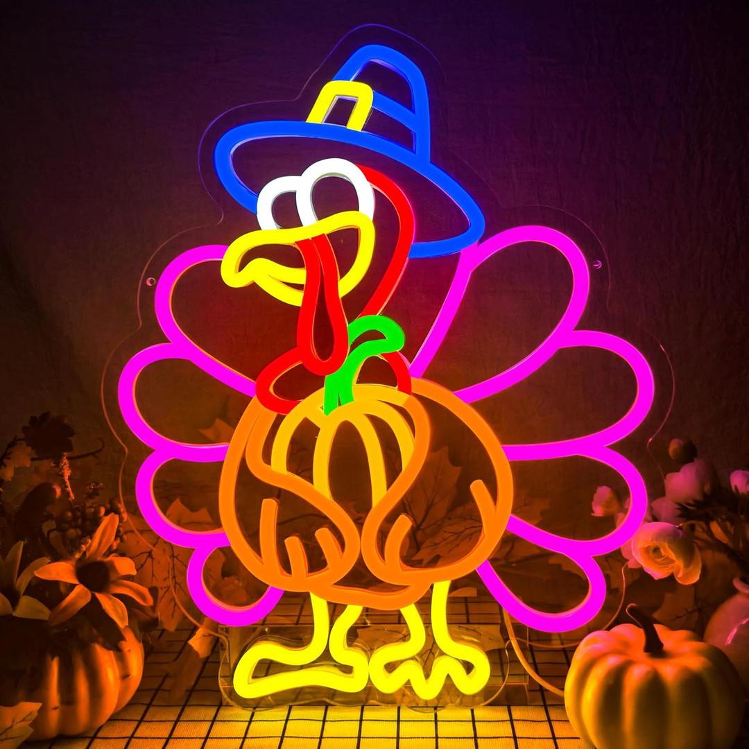 Turkey Neon Sign Thanksgiving Neon Sign Dimmable Pumpkin Neon Light for Wall Decor Happy Thanksgiving Neon Light for Wall Art Window Home Party Holiday Gift