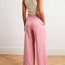 Wide Leg Casual Business Pants for Women Palazzo Trousers High Waisted Belted Flowy Summer Beach Long Slacks Pockets (Pink, L)