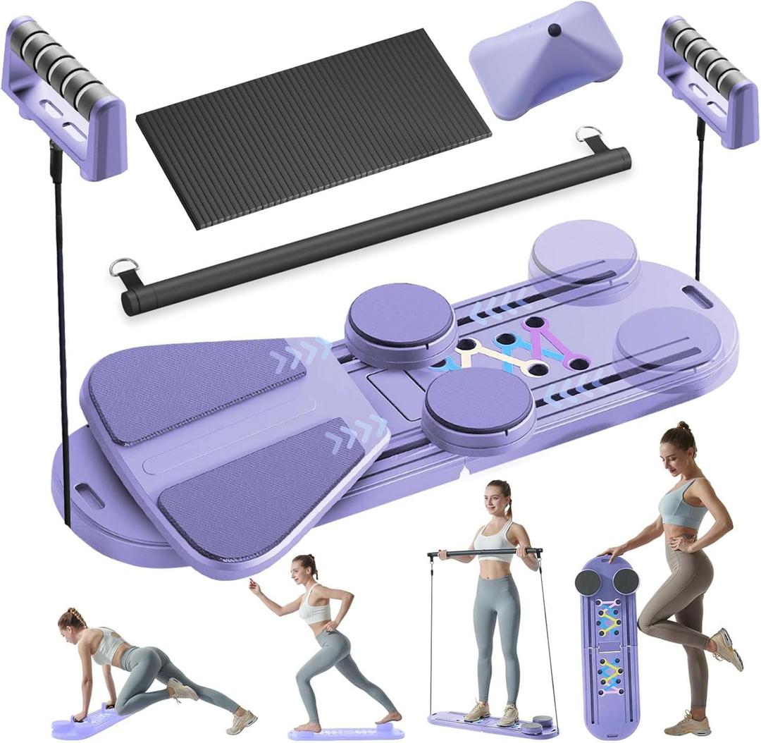 Pilates Reformer Set - Pilates Board for Home Workout, 6 in 1 Portable and Foldable Reformer Pilates Machine, Ab Roller Board, Pilates Equipment for for Core Workouts (Purple)
