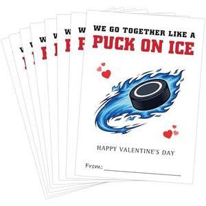 30 Greetings Valentine's Day Cards - Valentine's Day Hockey Tag, Classroom Valentine's Day Cards for Kids, Gender Neutral Party Supplies (C06)