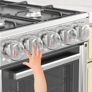 Stove Knob Safety Covers for Child (5 Pack), Upgraded Universal Size Press Gas Stove Knob Covers with Adhesive, Heat-Resistant Childproof Oven Locks for Kids and Pets (Clear)