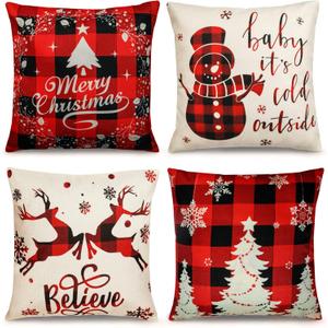 TDHDIKE Farmhouse Christmas Pillow Covers - 18x18 Inch Set of 4, Sofa Couch Decorations