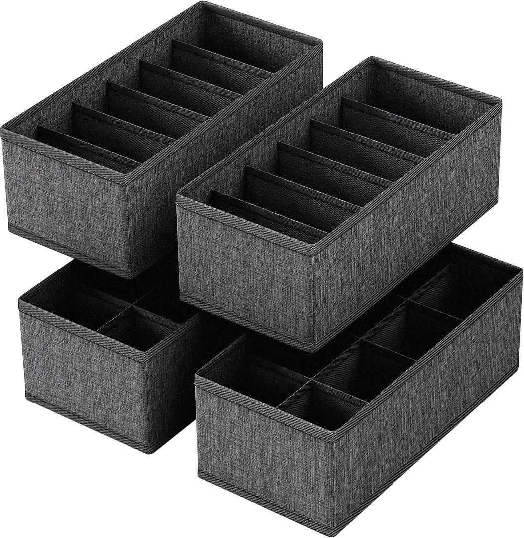 4 PACK Sock Underwear Drawer Organizer Dividers, Collapsible Cabinet Closet Storage Boxes for Clothes, Socks, Lingerie, Underwear, Tie, Belt