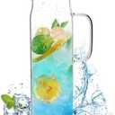 50oz Glass Pitcher with Lid, Glass Water Carafe with Handle, Fridge Water Jug Cold or Hot Beverages, Iced Tea, Milk, Juice