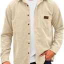 Comdecevis Mens Corduroy Shirts Jacket Button Down Long Sleeve Work Shirts Shackets with Pocket (Beige, M)