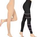 Wegitcs Compression Pantyhose for Women & Men, 2 Pairs Footless 20-30mmHg Medical Graduated Compression Leggings, Waist High Support Tights, Opaque Stockings for Varicose Veins Edema, Beige&Black L