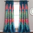 Lush Decor Boho Chic Light Filtering Window Curtain Panel Pair, 84" x 52" + 2" Header, Turquoise and Navy, 84 in x 52 in, Turquoise & Navy
