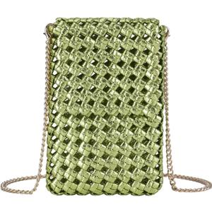 Woven Small Crossbody Bag for Women, PU Leather Cell Phone Purse with Chain Strap Mini Shoulder Bag Beach Crossbody Phone Bag