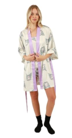 Bioworld Juniors Kuromi Sleepwear Set: Robe, Cami, and Sleep Shorts - XXL Multicolored
