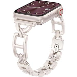Wearlizer Compatible with Apple Watch Band 44/45/46/49/42mm Women, Dressy Stainless Steel Metal Jewelry Designer Gold Silver Chain Strap for iWatch Series 11 10 9 8 7 6 5 4 3 SE/Ultra 3 2 1-Starlight