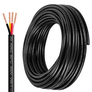 20 Gauge Wire 4 Conductor,20 AWG Electrical Wire Stranded PVC Cord Oxygen-Free Copper Cable,100FT 4 Core Pure Copper Flexible Cable Wire for LED Lamp Lighting Strips Automotive (20AWG-4C, 100FT)