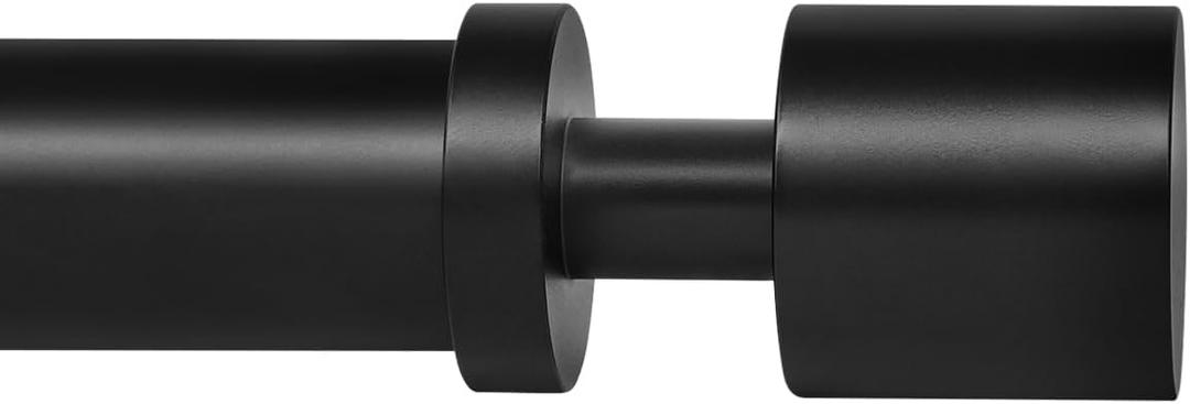 Ivilon Curtain Rods for Windows - Spaced End Cap, 1 inch Diameter, Telescoping Adjustable Curtain Rod, 72 to 144 Inches. Color Black