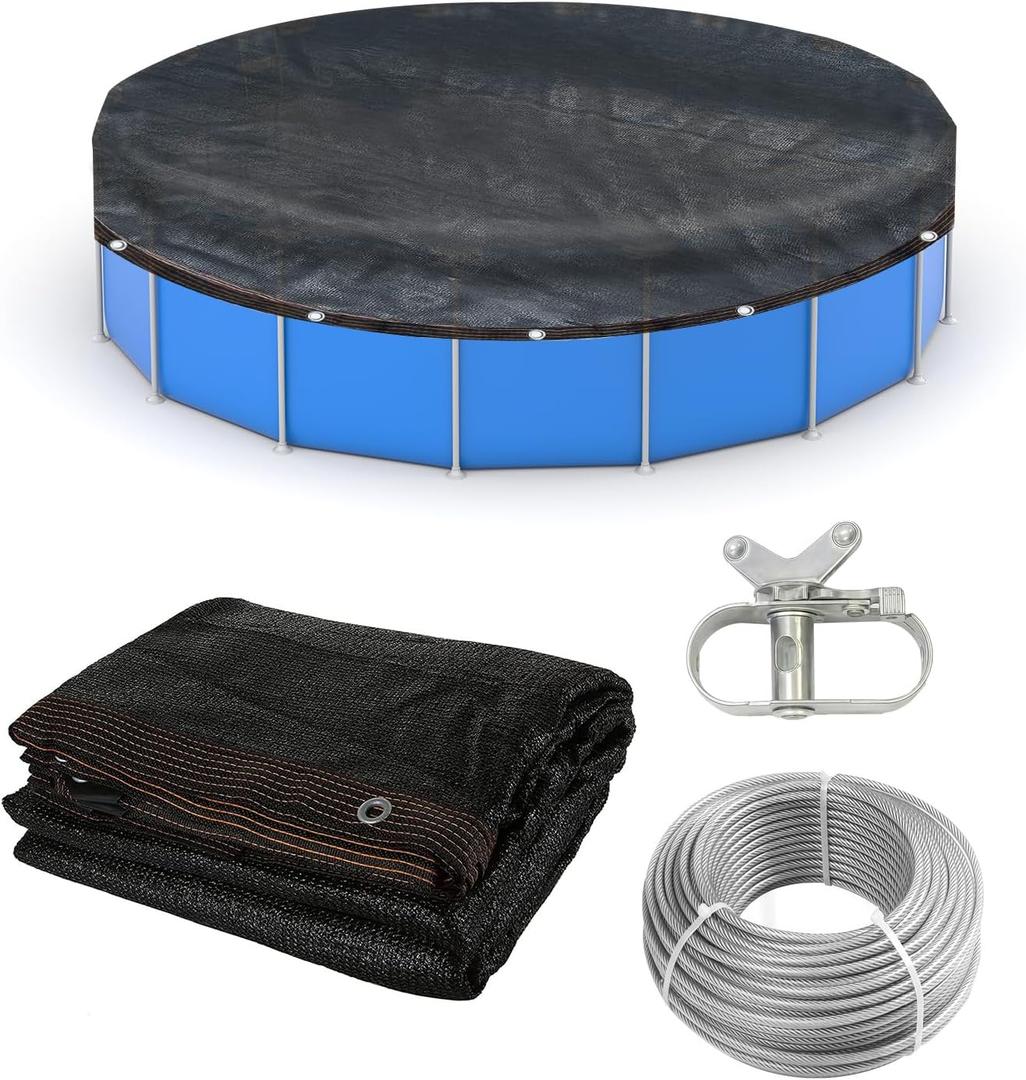 Pool Leaf Net Cover 18 ft Round, Fine Mesh Leaf Net for Above Ground Pool, Winter Pool Covers for Above Ground Pools with Winch & Cable, Cover Size: 21.3-Feet Dia (Includes 3-feet Overlap), Black