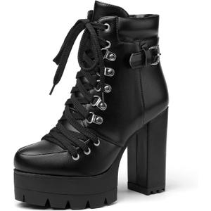 Susanny Sexy High Heels for Women Boots Round Toe Platform Booties Lace Up Suede Side Zipper Ankle Bootie, 9