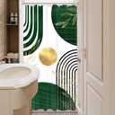 KOMLLEX Green Boho Shower Curtain for Bathroom Decor 36Wx72H Inches Modern Minimalist Abstract Mid Century Gold Leaves Sun Geometric Plant Aesthetic Chic Fabric Waterproof Polyester 7 Pack Hooks