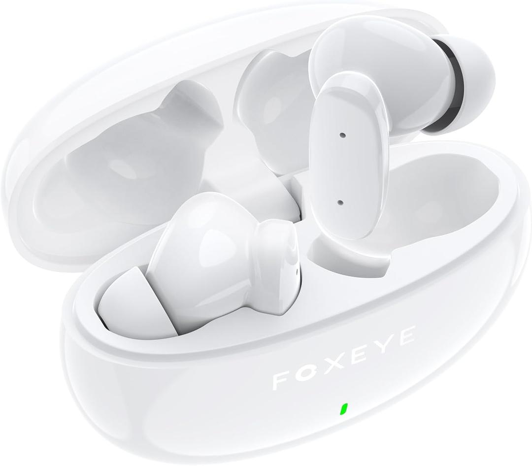 Foxeye Wireless Earbuds, Bluetooth 5.3 Earbuds Stereo Bass, Bluetooth Headphones in Ear Noise Cancelling Mic, 30 Hour Playtime, USB C Mini Charging Case Ear Buds, 10mm Drivers with Big Bass (White)