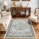 jinchan 5x7 Washable Living Room Area Rug, Vintage Oriental Medallion, Blue | Non-Slip, Soft, Low-Pile, Distressed, Indoor Carpet for Bedroom Dining Room Nursery, Floor Mat