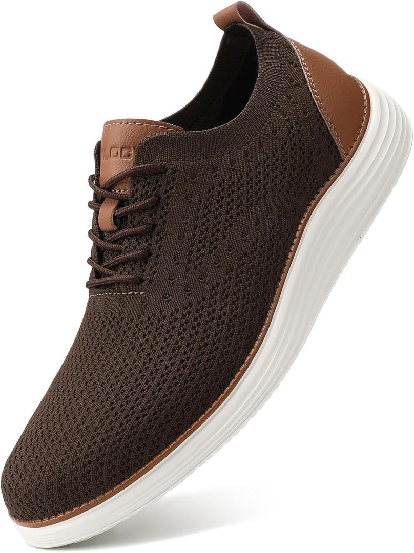 VILOCY Men's Casual Dress Sneakers Oxfords Business Mesh Breathable Walking Shoes Tennis Comfortable (9.5, Brown)