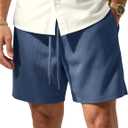 TACVASEN Mens Corduroy Shorts Casual 6" Inseam Summer Beach Elastic Waist Drawstring Lightweight Shorts with Pockets (Blue, L)