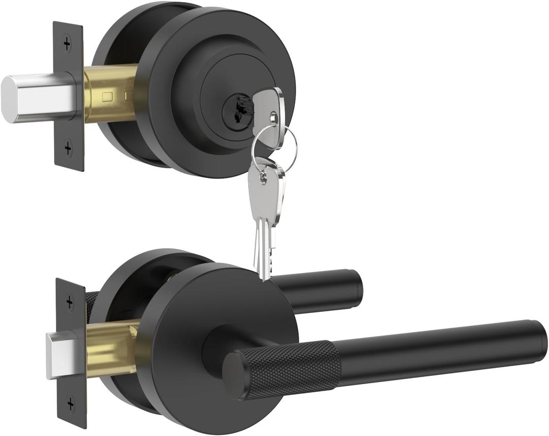 Asidrama Premium Black Zinc-Alloy Front Door Lock Set: Double Cylinder Deadbolt, Heavy Duty Security Handleset for Left/Right Exterior Doors, Universal Entry Locks (1 Pack)