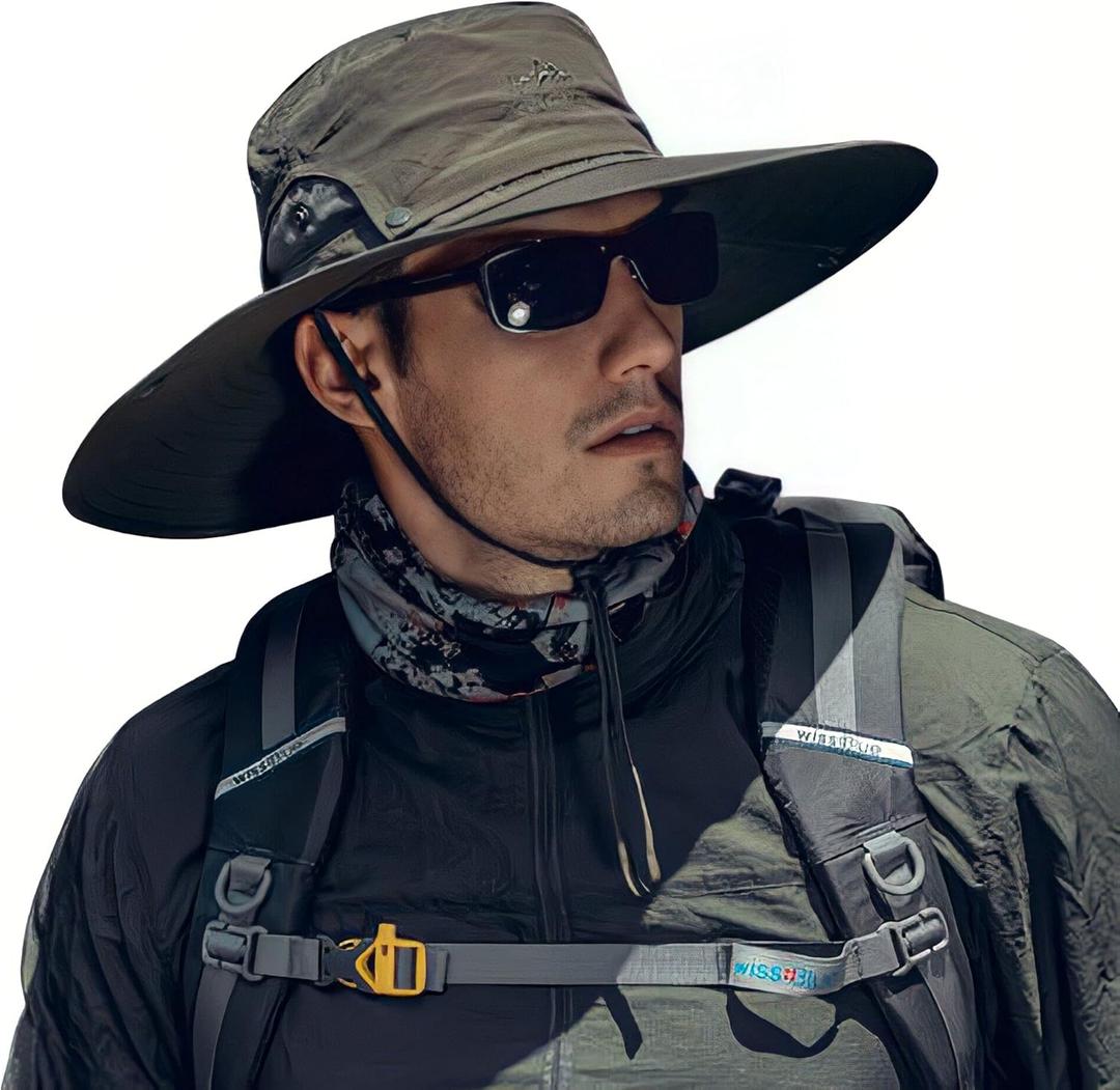 Cooltto Wide Brim Sun Hats with Waterproof Breathable for Fishing, Hiking, Campingfor Men Women Kids (One Size, Army Green)