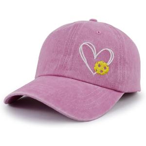 Pickleball Baseball Cap for Men Women, Funny Adjustable Embroidered Cotton Outdoor Sport Pickle Ball Heart Hat (Pink)