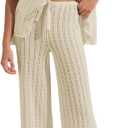 Imily Bela Women's Summer 2 Piece Swimsuit Cover up Crochet Knit Cardigan Tops Long Pants Set Bathing Suit Beach Outfit, Small