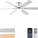 52inch Low Profile Ceiling Fan with Light and Remote/APP Control, LED Dimmable DC ReversibleModern, Flush Mount,6 Blade,Nickel Ceiling Fan for Bedroom Living Room/Outdoor Use
