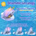 Mambobaby Non-Inflatable Baby Pool Float with Tail and Canopy UPF 50+ Sun Protection No Flip Over Infant Swim Float Skin-Friendly Mambo Float Swim Trainer Solid Baby Swimming Ring (Rainbow Blue)