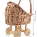 FRCOLOR Hand Woven Rattan Stroller, Wicker Baby Carriage for Baby Shower, Vintage Wicker Basket Flower Girl Baskets/Wedding Parties/Home Decoration/Flower Shop Display(13.77X10.43X7.48In)