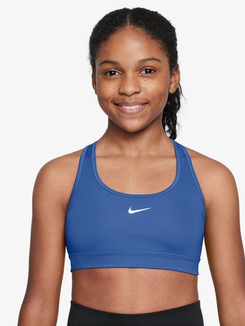Nike Girl's Swoosh Sports Bra, Mystic Navy/ White, Large