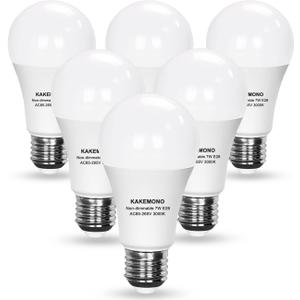 KAKEMONO A19 LED Light Bulbs 60 Watt Equivalent,7W 730 Lumen E26 Medium Base for Desk Reading Lamp Ceiling Fan Chandelier Lighting,Non-Dimmable,3000K Warm White, 6 Pack