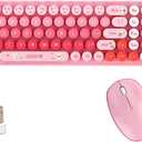 Wireless Keyboard and Mouse Combo - 2.4G Full-Sized Cute Colorful Retro Keyboard with Round Keycaps 104 Keys Typewriter Keyboard for Laptop/Windows/PC-Pink Colorful